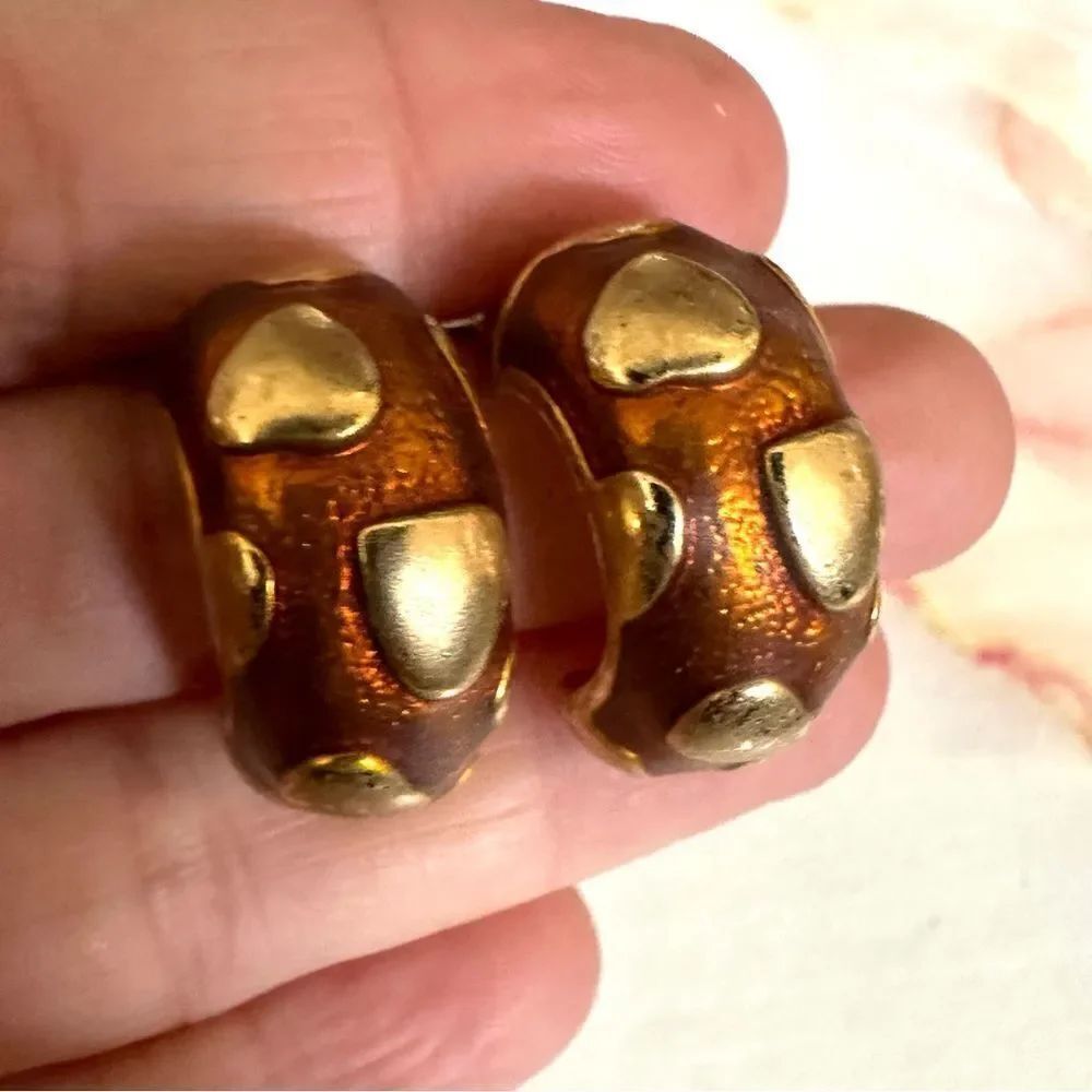 Orange gold tone clip on vintage earrings